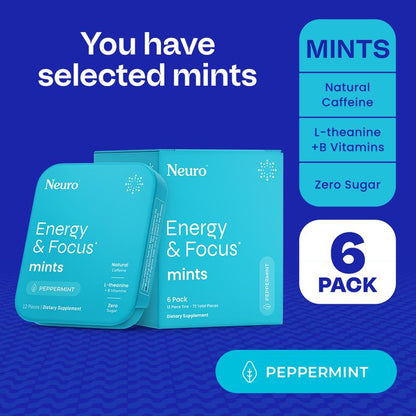 Neuro Energy Caffeine Gum/Mints for Energy & Focus - Sugar-Free with L Theanine, Caffeine, Vitamin B12 & Vitamin B6 - Peppermint Flavor